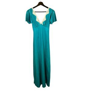 Vintage 60s Gossard Teal Short Sleeve Bias Cut Full Length Nightgown Small